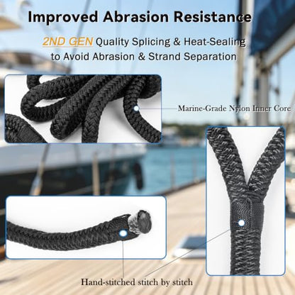 4 Pack 1/2" x 20' Boat Dock Lines, Improved Double Braided Nylon Boat Ropes for Docking with 12" Loop,Hurricane-Resistant Grade Marine Rope for Sailboats,Pontoons,Fishing Boats,Black - size: 1/2" x 20' (Pack of 4)