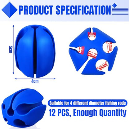 Blueweenly 12 Pcs Portable Silicone Fishing Pole Rod Holder Clips Fixed Ball 5 Holes Multifunctional Rubber Fishing Pole Puller Clips Bike Rod Holder Straps for Travel Ground Car Bike - color: Blue