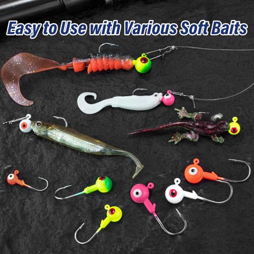Alwonder 10-Pack Round Fishing Jig Heads, Bass Ball Jigs Hooks 3D Eyes High Carbon Steel 1/8-1/2OZ Pompano Jig Head Saltwater Freshwater Jigs Heads for Fishing Pompano Bass Trout Walleye Striper - color: Luminous, size: 3/8oz