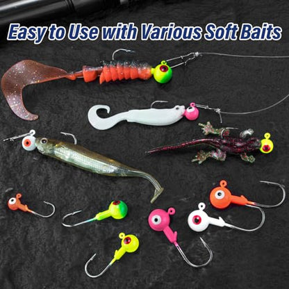 Alwonder 10-Pack Round Fishing Jig Heads, Bass Ball Jigs Hooks 3D Eyes High Carbon Steel 1/8-1/2OZ Pompano Jig Head Saltwater Freshwater Jigs Heads for Fishing Pompano Bass Trout Walleye Striper - color: Green, size: 3/16oz