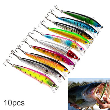 10pcs Minnow Fishing Lures Crankbaits, Fishing Lures Hard Baits Swimbaits, Minnow Topwater Baits