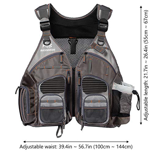 BASSDASH Strap Fishing Vest Adjustable for Men and Women, for Fly Bass Fishing and Outdoor Activities - color: Brown