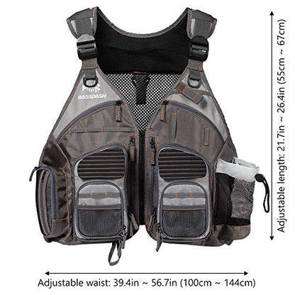 BASSDASH Strap Fishing Vest Adjustable for Men and Women, for Fly Bass Fishing and Outdoor Activities - color: Brown