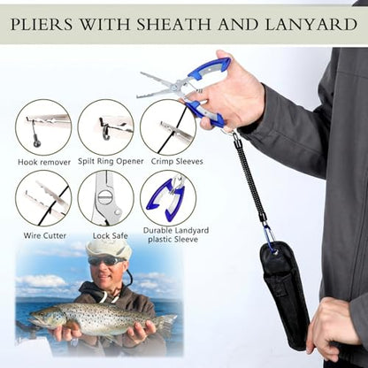 Gemscream 393 Pcs Fishing Tool Kit Fishing Backpack with Tackle Boxes Included Pliers Gear and Equipment Bait Rigs Fish Lip Gripper Lure Gear Kit Fish Hooks Remover Tools - color: Army Green