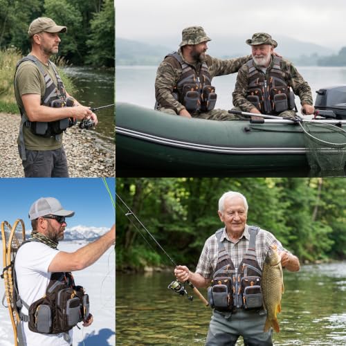 Gonex Fly Fishing Vest for Men Women, Comfortable Adjustable Fishing Vest with Multi-Pockets Reflective Stripes - color: Dark Brown