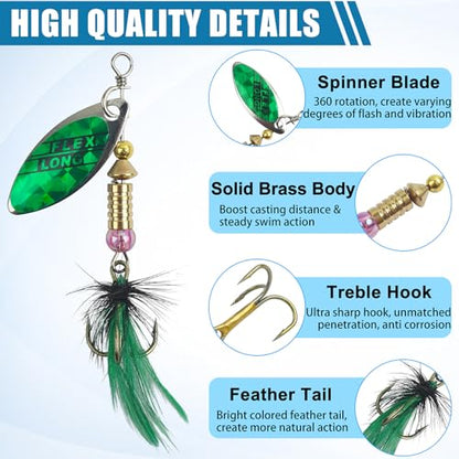 Spinner Baits Bass Lures Rooster Feather Tail Trout Lures Hard Metal Inline Spinner Bait Fishing Lure for Bass Salmon Trout - style: 10pcs Spinnerbaits Kit-a
