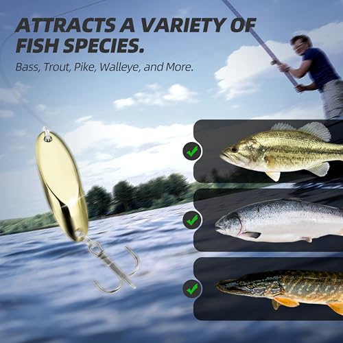 Jigging Spoon Fishing Lure Set 6-Pack Metal Saltwater & Freshwater Casting Spoon Hooks Premium Durable Treble Hooks for Bass, Salmon & Trout Fishing - size: 3/8 oz