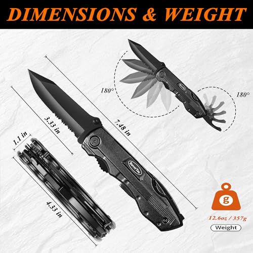 RoverTac Pocket Knife, 15-in-1 Multitool with Pliers, Bottle & Can Opener, 9 Screwdriver Bits, Locking Mechanism & Nylon Sheath - EDC Multi Tool for Camping, Hiking & DIY, Gift for Men & Dad - style: Multi-Knife Pliers