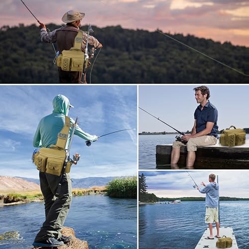 OROOTL Fishing Tackle Storage Bag, Sling Waist Backpack with Adjustable Widen Shoulder Straps Large Capacity Fishing Crossbody Bag Lightweight Gear Organizer for Fishing Camping Hiking and More