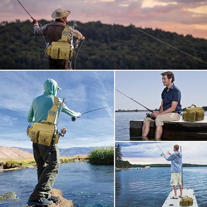 OROOTL Fishing Tackle Storage Bag, Sling Waist Backpack with Adjustable Widen Shoulder Straps Large Capacity Fishing Crossbody Bag Lightweight Gear Organizer for Fishing Camping Hiking and More