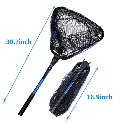 YHC Freshwater Saltwater Fishing Floating Fishing Net Extra Strong Foldable Fishing Net Rubber Coated Fish Landing Net - color: 30Inch Blue Net