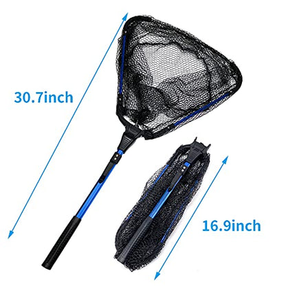 YHC Freshwater Saltwater Fishing Floating Fishing Net Extra Strong Foldable Fishing Net Rubber Coated Fish Landing Net - color: 30Inch Blue Net