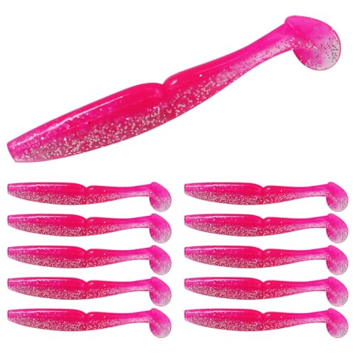 4.13'' Soft Fishing Lure, Flexible Paddle Tail Swim Baits for Bass Catfish Trout Walleye Crappie Lures Kit Fishing Baits - color: Pink