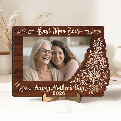 Personalized Picture Wooden Floral Frame for Mother's Day, Custom Photo Plaque with Quote & Title, Best Mom Ever Gifts, Sentimental Gifts for Mom, Nana, Grandma, Rustic Family Picture Frame - color: 0. Mom-01