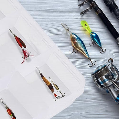 uxcell 3 PCS Plastic Fishing Lure Box Organizer Clear Fishing Tackle Box Trays Small Angling Accessory Case Storage Fishing Bait Box with Dividers, 15 Compartments
