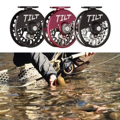 Redington Tilt Euro Nymph Reel - 2-5 Fly Reel for Euro Nymph Fishing - Large Arbor Design - Smooth Drag - Removable Weights for Perfect Balance on Any Fly Rod - 100yds/20lb Capacity - color: Garnet/Gunmetal