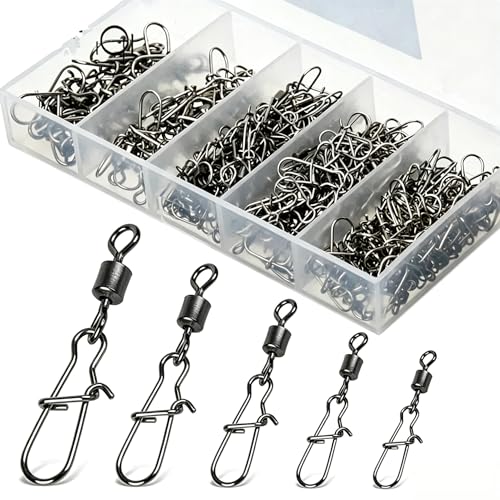 ScaleRithm100Pcs Fishing Swivels, 5 Sizes Barrel Snap Swivel Fishing Tackle for Quick Linking of Lures and Lines | Barrel Snap Swivel, Fishing Tackle, Quick Linking of Lures and Lines