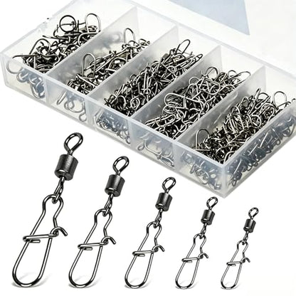 ScaleRithm100Pcs Fishing Swivels, 5 Sizes Barrel Snap Swivel Fishing Tackle for Quick Linking of Lures and Lines | Barrel Snap Swivel, Fishing Tackle, Quick Linking of Lures and Lines