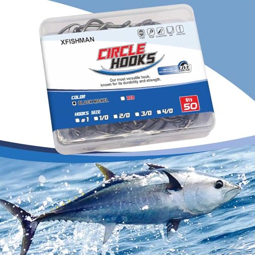 XFISHMAN Circle-Hooks-Fishing-Equipment-Octopus-Hooks-Saltwater-50 Pack #1 –12/0 - color: Black, size: Size:1 50-Pack