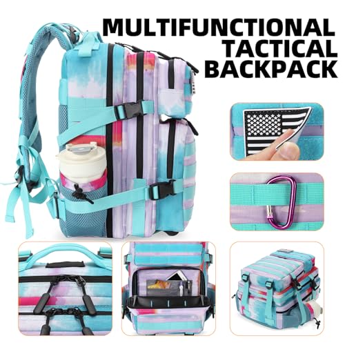 Lovelinks21 25L Tactical Military Backpack Small Travel Backpack for Men and Women Assault Pack Bug Out Bag Molle Daypack Gym Backpack with Bottle Holder (Rainbow Tie Dye) - color: Rainbow Tie Dye