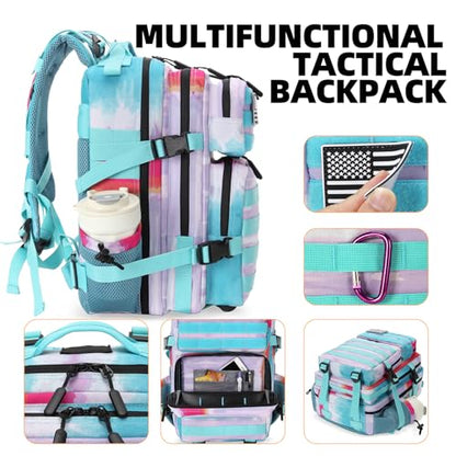 Lovelinks21 25L Tactical Military Backpack Small Travel Backpack for Men and Women Assault Pack Bug Out Bag Molle Daypack Gym Backpack with Bottle Holder (Rainbow Tie Dye) - color: Rainbow Tie Dye