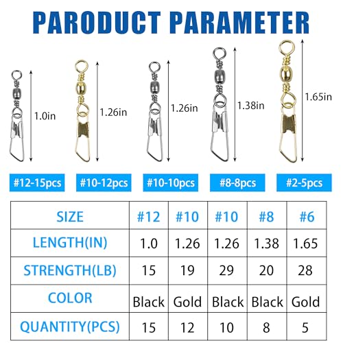 Fishing Barrel Swivel Snap Kit,Rolling Barrel Swivels with Safety Snaps High Strength Copper and Stainless Steel Fishing Quick Connect Snap Swivel Fishing Tackle - color: Mix Colors - 50pcs