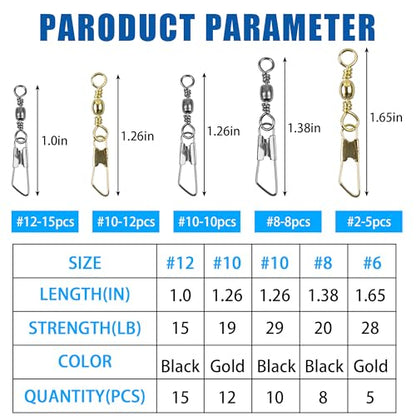 Fishing Barrel Swivel Snap Kit,Rolling Barrel Swivels with Safety Snaps High Strength Copper and Stainless Steel Fishing Quick Connect Snap Swivel Fishing Tackle - color: Mix Colors - 50pcs