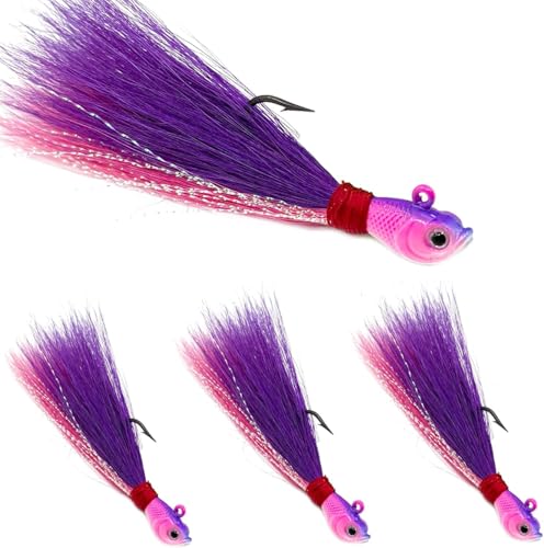 Natufish Bucktail Jigs Saltwater 3Pcs/5Pcs Fish Hair Jig Lure Hooks,Fishing Hair Swimbait Jig Head Deer Hair Jig Surf Fishing for Walleye Striper - color: pink purple, size: 2oz_3pcs