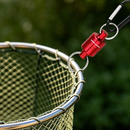 Magnetic Net Release for Fly Fishing, Aluminum Magnetic Quick Release Keychain, Fly Fishing Net Magnet Holder Retractor with Carabiner - color: red 2