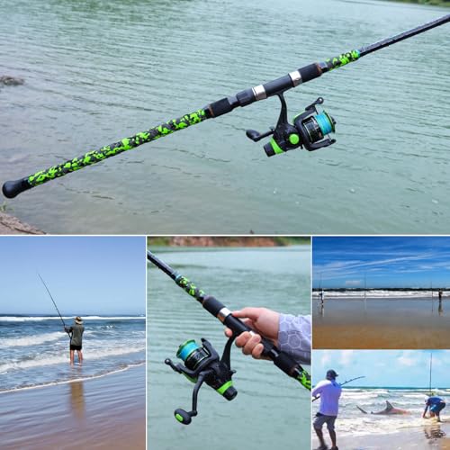 Sougayilang Surf Spinning Fishing Rod Carbon Travel Surf Rod M/MH 3 Piece Spinning Fishing Rod 9'/10'/11'/12' - color: green, size: 12ft-Spinning-3Pc-H