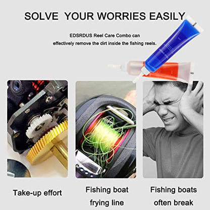 EDSRDUS Reel Care Combo Fishing Reel Oil & Grease Kit for Fishing Reel Maintenance, Spinning Reel & Bearing Maintenance Oil, Set for All Types of Fishing Reels 0.64OZ (20ml) x2 Pack