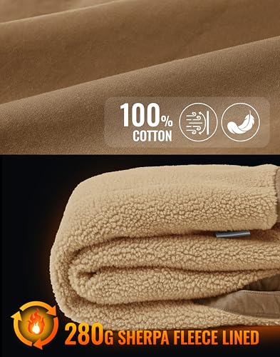 TBMPOY Men's Winter Vest Casual Sherpa Fleece lined Full Zip Lightweight Vest Outerwear Warm Cotton Travel Jackets - color: Khaki, size: X-Large