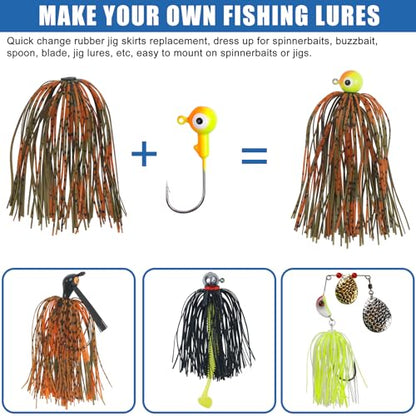 Spinner Bait Skirt Jig Skirts Replacement DIY Fishing Lure Making Supplies Soft Skirt for Spinnerbaits Bass Fishing Jigs Buzzbait Squid Jigs Fishing Lure Skirts 50 Strands - style: 24pcs