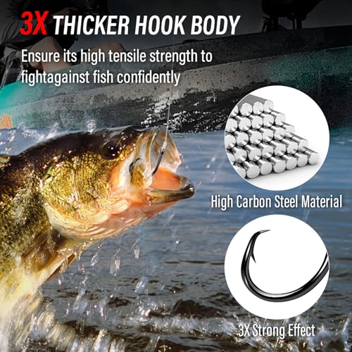 Alwonder 100-Pack Circle Hooks in-Line Fishing Hooks 3X Strong for Catfish, High Carbon Steel Non-Offset Closed Eye Wide Gap Circle Hook for Bass Striper Trout Bluegill Walleye - #4#1#1/0#2/0#3/0 - color: #4 #1 #1/0 #2/0 #3/0 Kit - 3X Strong