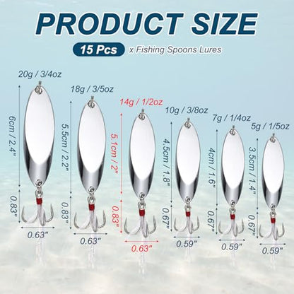 Fishing Spoons Lures, Metal Saltwater Treble Trout Lures Jigging Spoon with Treble Hooks Spinner Baits for Freshwater - color: Silver, size: 14g / 1/2oz