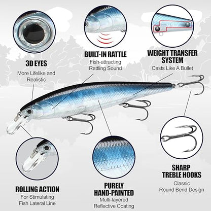 LUCKY CRAFT Pointer 128SP, Freshwater Lake Bass Fishing Lure, Jerkbait, Suspending, Fishing Gear, Fishing Accessories, Fishing Tackle - color: 276 Laser Rainbow Trout