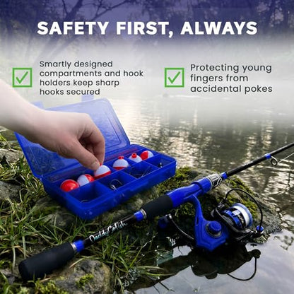 DaddyGoFish Spinning Fishing Rod and Reel Combo Set with Tackle Box | Kids Fishing Pole | Carbon Fiber Telescopic Fishing Rod Kit | Spinning Reel for Travel Saltwater Freshwater Fishing Gear Kit - color: Blue