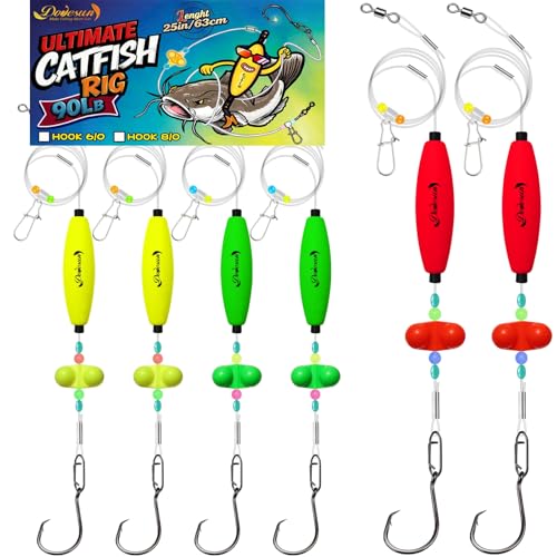 Dovesun Catfish Rigs Take Down Rigs for Catfish Float Rigs with Rattles Santee Rig Circle Hooks 6/0 8/0 Ready to Use Catfishing Tackle 6pcs - size: 8/0Hook * 6PCS