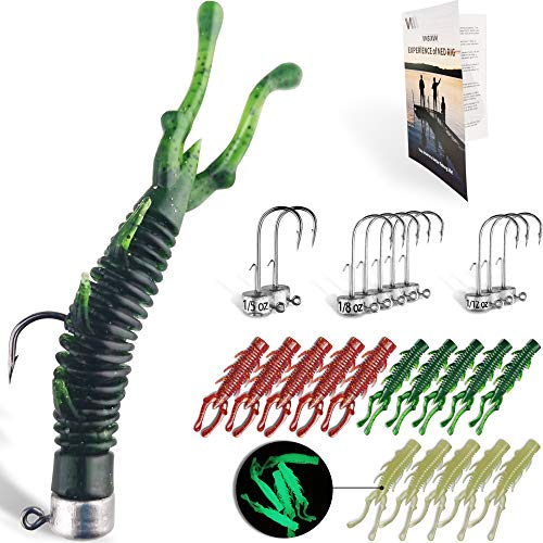 60/25 Pcs Ned Rig Jig Heads Soft Plastic Worms Stick Baits Kit, Mushroom Ned Rigs Jighead Hooks Worm Fishing Lures for Bass Freshwater Saltwater Fishing - color: 25 Pcs Ned Rig Lures