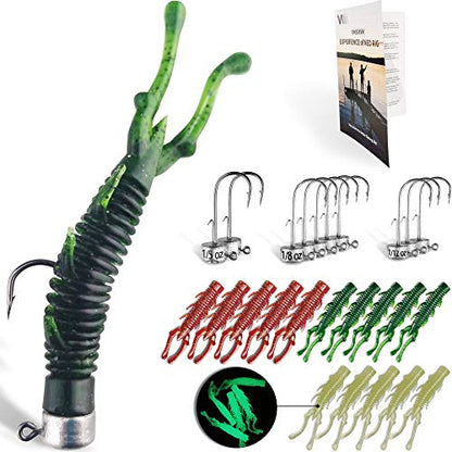 60/25 Pcs Ned Rig Jig Heads Soft Plastic Worms Stick Baits Kit, Mushroom Ned Rigs Jighead Hooks Worm Fishing Lures for Bass Freshwater Saltwater Fishing - color: 25 Pcs Ned Rig Lures