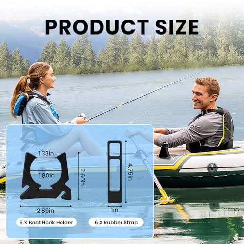 6 Pcs Boat Hook Holder, Black Rubber Quick Release Oar & Pole Holders, Fits 3/4" to 2" Diameter, Marine Spring Clips Replacement for SOF-LOC, for Gaff, Paddle, Anchor, Push Pole, Boat Net