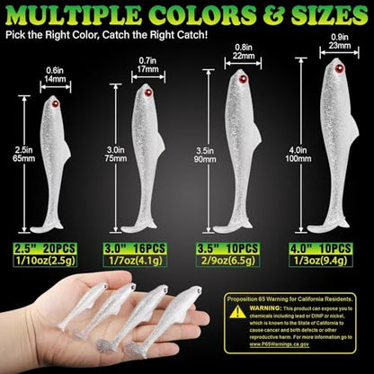 LUCKYFISHING Paddle Tail Swimbaits Soft Plastic Swimbaits Soft Baits for Bass Fishing Trout Crappie Walleye Freshwater Saltwater 10/16/20 PCS Soft Plastic Baits 4/3.5/3/2.5 Inch - color: White, size: 3 inch-16pcs