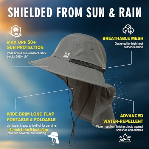 Oversized XL XXL Mens Sun Hat Big Head Neck Flap Shade Waterproof UPF50+ Wide Brim Hat Fishing Safari Hiking - color: Khaki, size: Large-X-Large