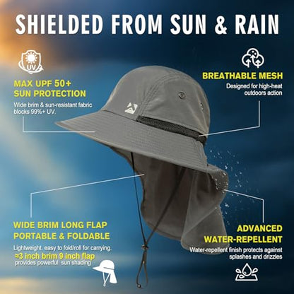 Oversized XL XXL Mens Sun Hat Big Head Neck Flap Shade Waterproof UPF50+ Wide Brim Hat Fishing Safari Hiking - color: Khaki, size: Large-X-Large