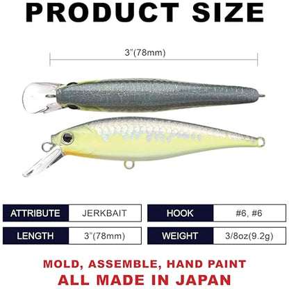 LUCKY CRAFT Pointer 78SP Fishing Lures, 3" Freshwater Bass & Trout Lures, Suspending 4ft-5ft Depth, Jerkbait, Bass Fishing Gear and Accessories, Ghost & Aurora - color: 150 MS Crack
