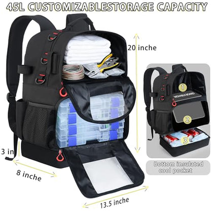 Fishing Backpack with Tackle Boxes,45L Large Tackle Bag with Cooler & Fishing Gear Kit,Waterproof Tackle Backpack for Gift with Fishing Lures, Fishing Pliers,Black - color: Black(with Fishing Gear)