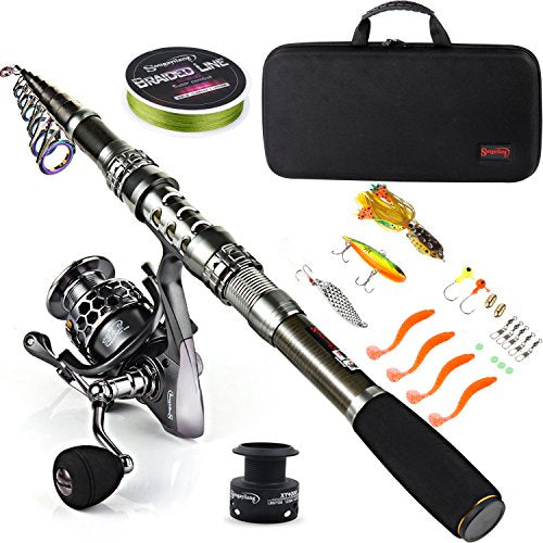 Sougayilang Fishing Rod Reel Combo with Telescopic Fishing Pole Spinning Reel Carrier Bag for Travel Saltwater Freshwater Fishing - size: 5.91 ft, style: A-fishing Full Kits With Carrier Case