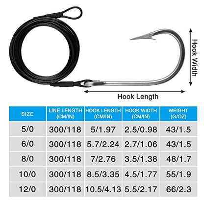 Fishing Shark Rig,2pcs Surf Fishing Leader Rigs with Tuna Shark Hooks Stainless Steel Cable Leader Wire Rig Deep Sea Fishing Hooks Big Game Leader Rig for Shark Tuna Toothy - size: 12/0-2Packs