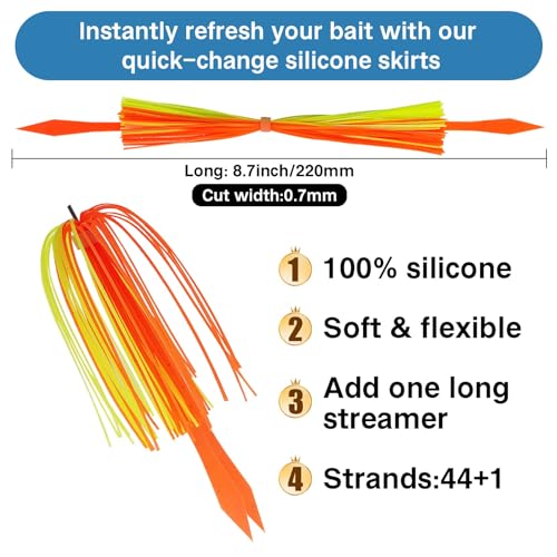Eupheng 12 Colors Silicone Jig Skirts Fishing Lure Skirt Replacement for Spinnerbaits Bass Buzzbaits DIY Squid Jig Spinner Bait Buzzbaits Accessories - color: 10PC 8890 Banded Silicone Skirt With Tail