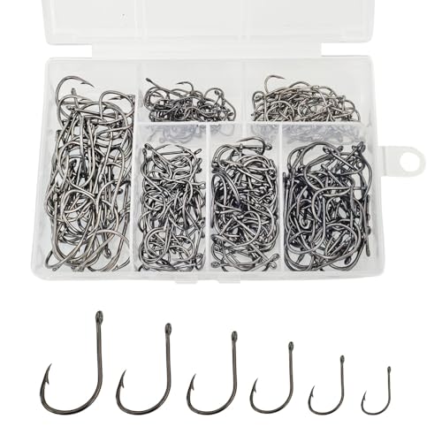 200pcs-300pcs Small Barbed Fishing Hooks Black High Carbon Fishing Hooks Set 6# 8# 10# 12# 14# 16# with Plastic Box - color: 300pcs black